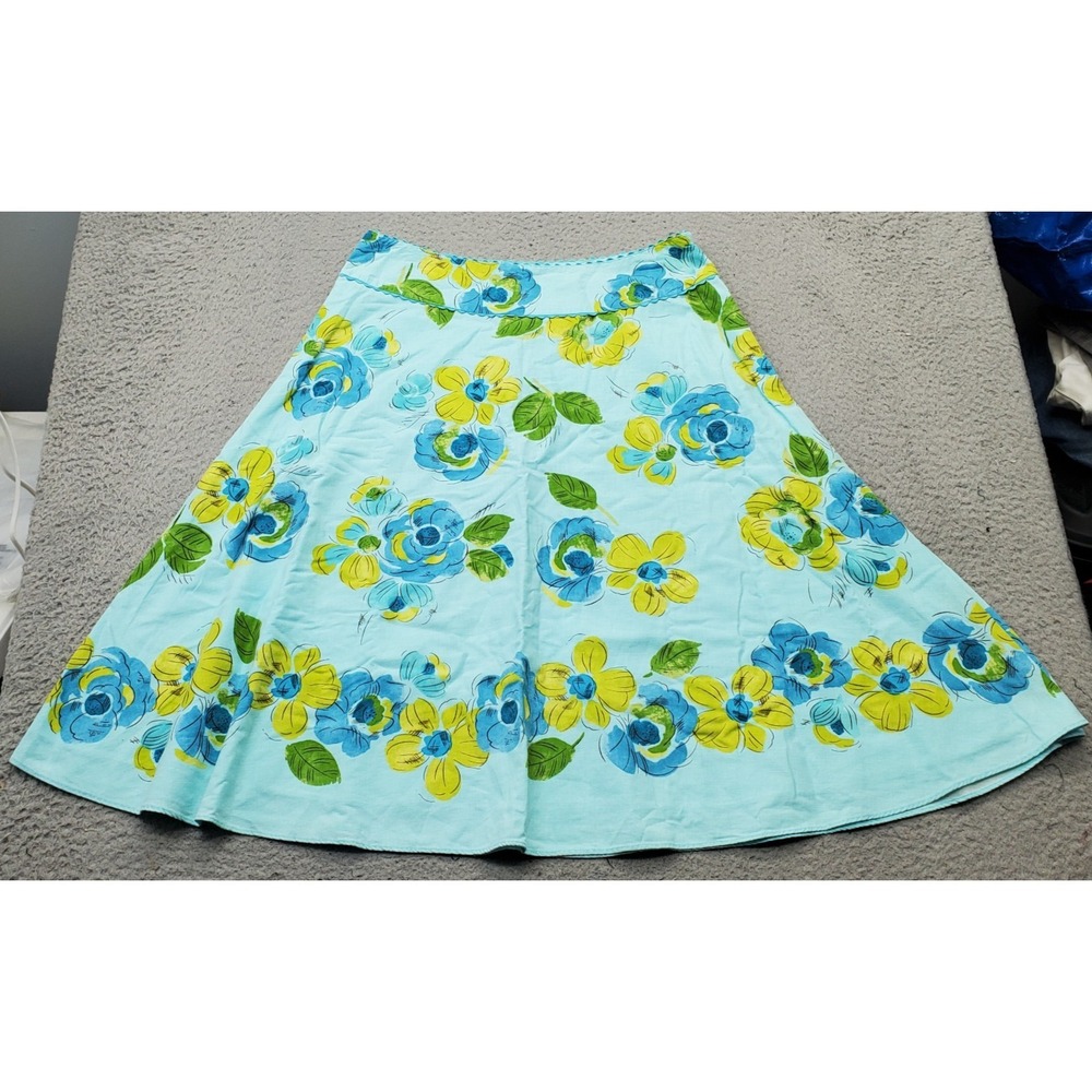 Liz Claiborne A-Line Skirt Womens 10 Multicolor Floral Linen Side Zip High Waist